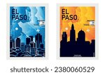 USA El Paso city poster pack with abstract shapes of skyline, cityscape, landmarks and attractions. US Texas state travel vector illustration set for brochure, website, page, business presentation
