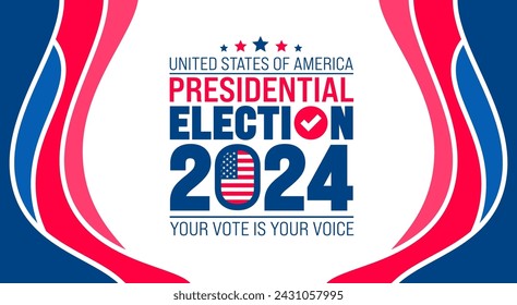 USA Election 2024 background design template. USA flag 2024 presidential election banner design. US presidential election voting poster. November 5 Vote day banner. vector illustration.