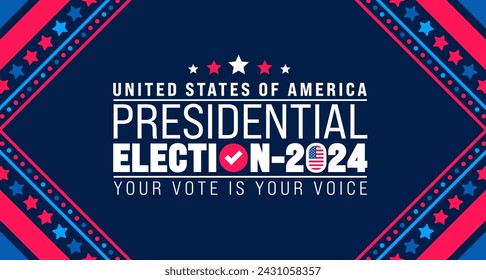 USA Election 2024 background design template. USA flag 2024 presidential election banner design. US presidential election voting poster. November 5 Vote day banner. vector illustration.