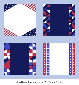 USA Election 2024 Frame Set with Patriotic Colors Vector Illustration