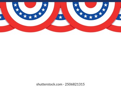 USA election bunting decoration, US half circle flag garland, vector design element