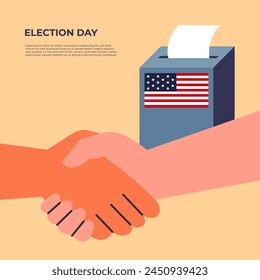 USA Election Day 2024. Voters vote at the polling station. Different People place paper ballots in the ballot box. Flat vector illustration.