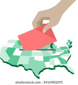 USA election day. USA map with a narrow slot for ballot paper