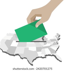 Día de las elecciones en Estados Unidos. Mapa de EEUU con una ranura estrecha para papeleta