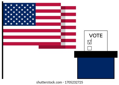 USA election and flag with Voting sheet in box vector isolated on white background, illustration
