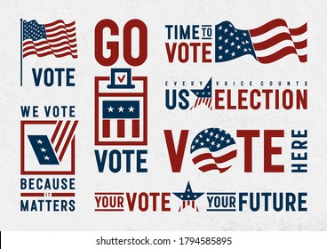 USA Election Motivation Typography And Logos Set. EPS10 vector illustration with transparency.