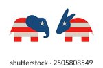 USA election. Republican elephant, Democrat donkey. Iconic symbols of USA, Republican and Democrat parties sign. American political identity, donkey, elephant logo. Vector Illustration.