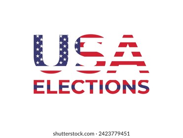 USA elections text with USA flag, vector graphics