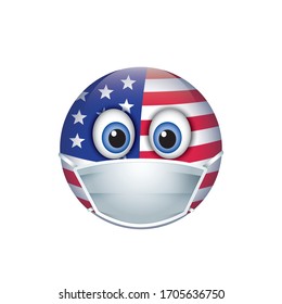 USA emoji wearing respiratory face mask -  emoticon - World protecting - isolated vector illustration