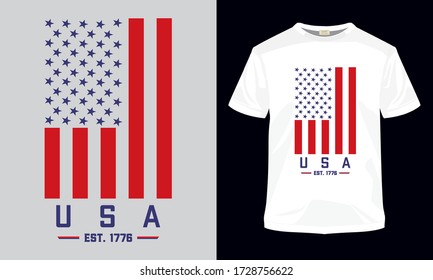 "USA est 1776" typography vector Flag day t-shirt template. Can be used for t-shirt print, mug print, pillows, fashion print design, kids wear, baby shower, greeting and postcard. 