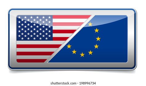 USA - EU sign board with shadow on white background