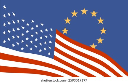 USA and European Union flags. Image relative to politic situation between USA and EU. Trade war