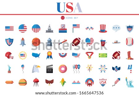 Usa fill style icon set design, United states america independence day nation us country and national theme Vector illustration