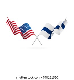 USA and Finland flags. Crossed flags. Vector illustration.