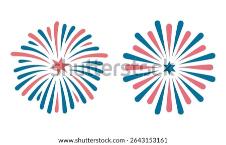 USA Firework Bursts, Patriotic Red, White, Blue Stars, vector illustration