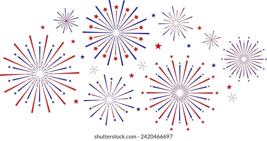 USA firework vector clip art, independence or president day celebration, 4th of July fireworks concept