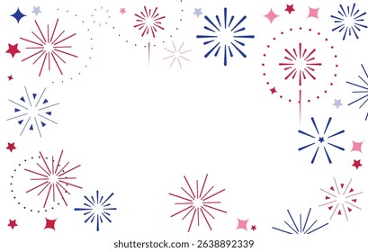  USA fireworks background, 4th July border, Independence Day. Frame of fireworks on the transparent background.