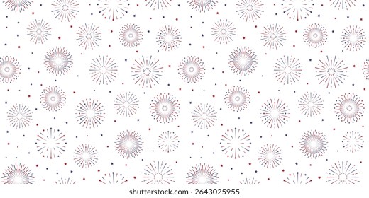 USA Fireworks seamless pattern in red,white and blue colors. Endless design for celebrating patriotic holidays like the 4th of July, patriot day. Party decorations.