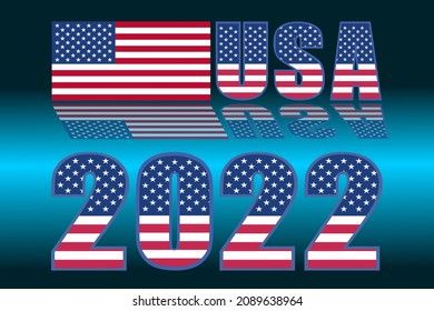 Usa flag 2022 graphic illustration color pattern light blue gradient background 