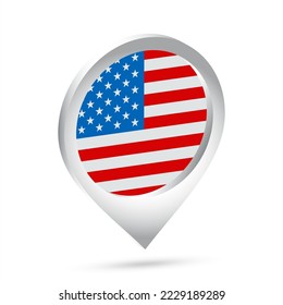 USA flag 3d pin icon. Vector illustration.