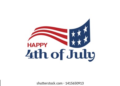 USA Flag and 4th of July text. Logo Celebration