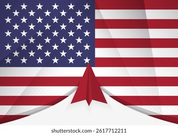 USA Flag with Abstract Paper Airplane Design, National Flag in a geometric folded paper style. Vector illustration.