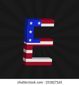 USA flag alphabet, Letter E. Vector illustration.