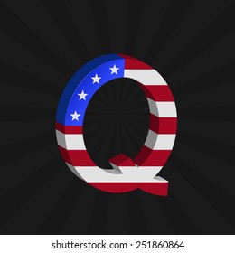 USA flag alphabet, Letter Q. Vector illustration.