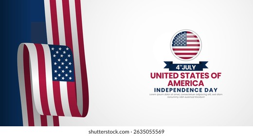 USA flag for America Independence day banner background 4 July design with realistic waving flag