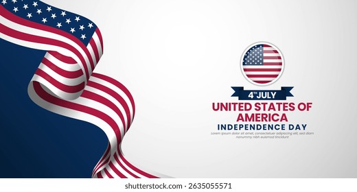 USA flag for America Independence day banner background 4 July design with realistic waving flag