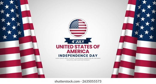 USA flag for America Independence day banner background 4 July design with realistic waving flag