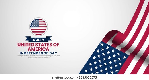 USA flag for America Independence day banner background 4 July design with realistic waving flag