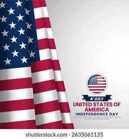 USA flag for America Independence day square banner background with realistic flag
