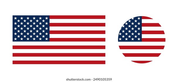 Bandera USA. Icono de la bandera americana. Estilo plano. Bandera de los Estados Unidos. Bandera estadounidense y símbolos nacionales.