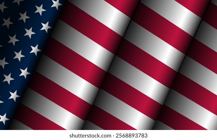 USA Flag. American Waving Flag. American Folded Flag Flat Design Background