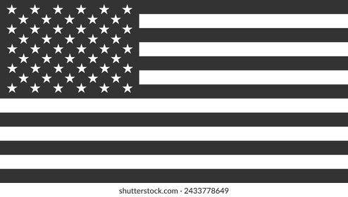 USA flag with aspect ratio of 10:19. Black and white monochrome symbol. Vector illustration
