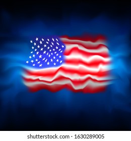 USA flag background. Abstract USA flag on blue sky background. National american poster. Vector grunge design. State american patriotic banner, cover