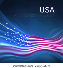 USA flag background. Abstract united states flag in the blue sky. US national holiday card design. State banner, usa poster, american patriotic cover, flyer. Business brochure. Vector design