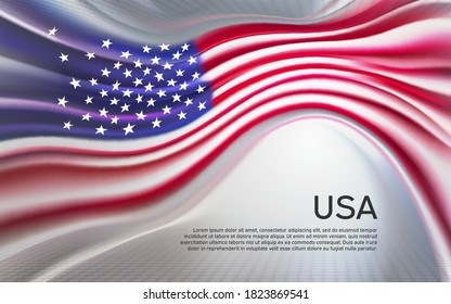 USA flag background. Blurred pattern of light lines in the colors of the us flag, business brochure. State banner, american poster, patriotic cover, flyer. Vector design
