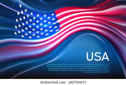 USA flag background. Blurred pattern of light lines in the colors of the us flag, business brochure. State banner, american poster, patriotic cover, flyer. Vector design