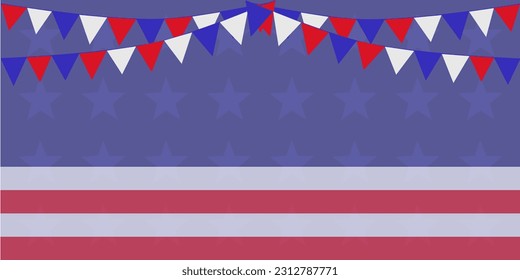 USA flag background with bunting flags. Red blue white theme. Memorial day. USA American Country flag and symbols National Independence Day. 4th of July. 