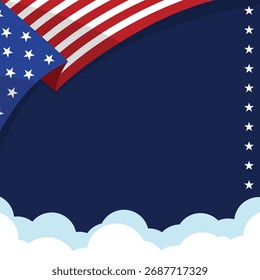 USA flag background with clouds on blue dark background