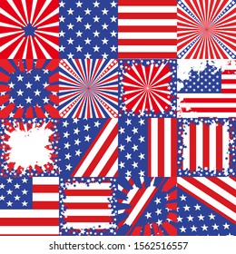 USA flag background patterns set