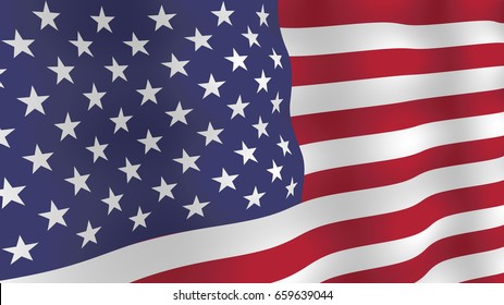 USA flag background. Realistic fluttering flag with shadows. Vector, eps 10. 