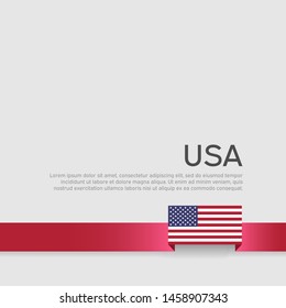 USA flag background. Ribbon color flag of usa on a white background. National american poster. Vector tricolor flat design. State american patriotic banner, cover