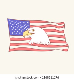 USA flag Bald american eagle mascot vector icon hand drawn style doodle design illustrations