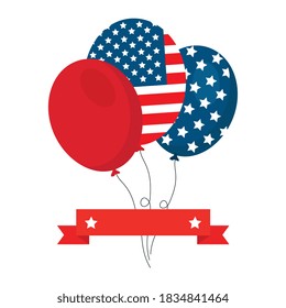 Usa flag balloons with ribbon design, United states independence day and national theme Vector illustration