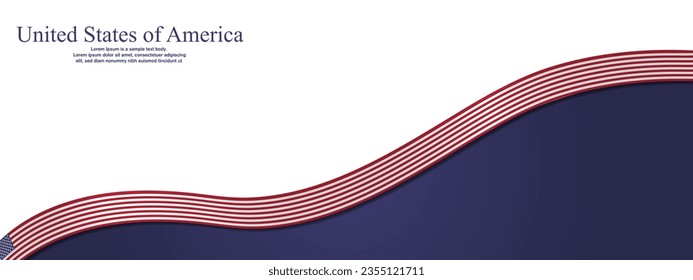 USA Flag Banner Background. Long Horizontal American Flag ribbon on blue backdrop with copy space. Vector. EPS 10.