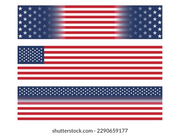 USA Flag Banners. Stars and stripes flag. Patriotic Background: Red, White, Blue with Stars, Stripes. American Flags Border