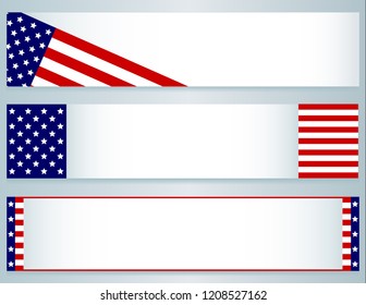 USA Flag banners-Three banners using elements of the USA (American) flag; use for July 4th, Memorial Day, Veterans Day, Presidents Day, September 11th or for general or voting purposes 
